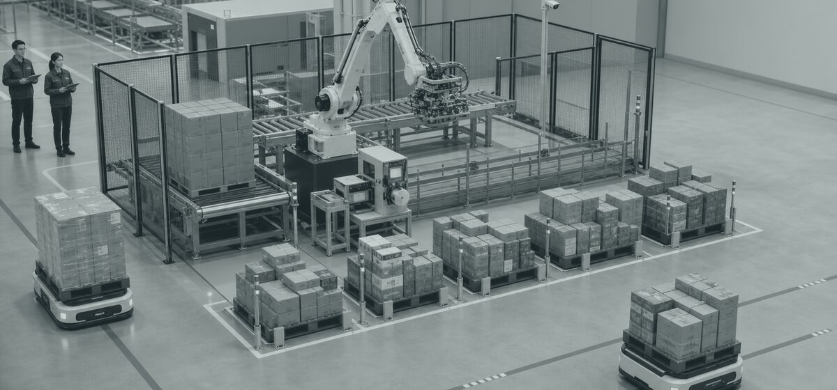 AGV and robotic mixed palletizing configuration